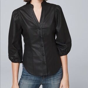 White House Black Market Coated Denim Puff Sleeve Blouse